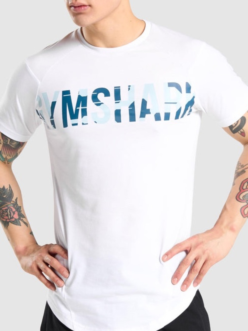 Gymshark White Short-Sleeve Tee with Blue Gradient Logo